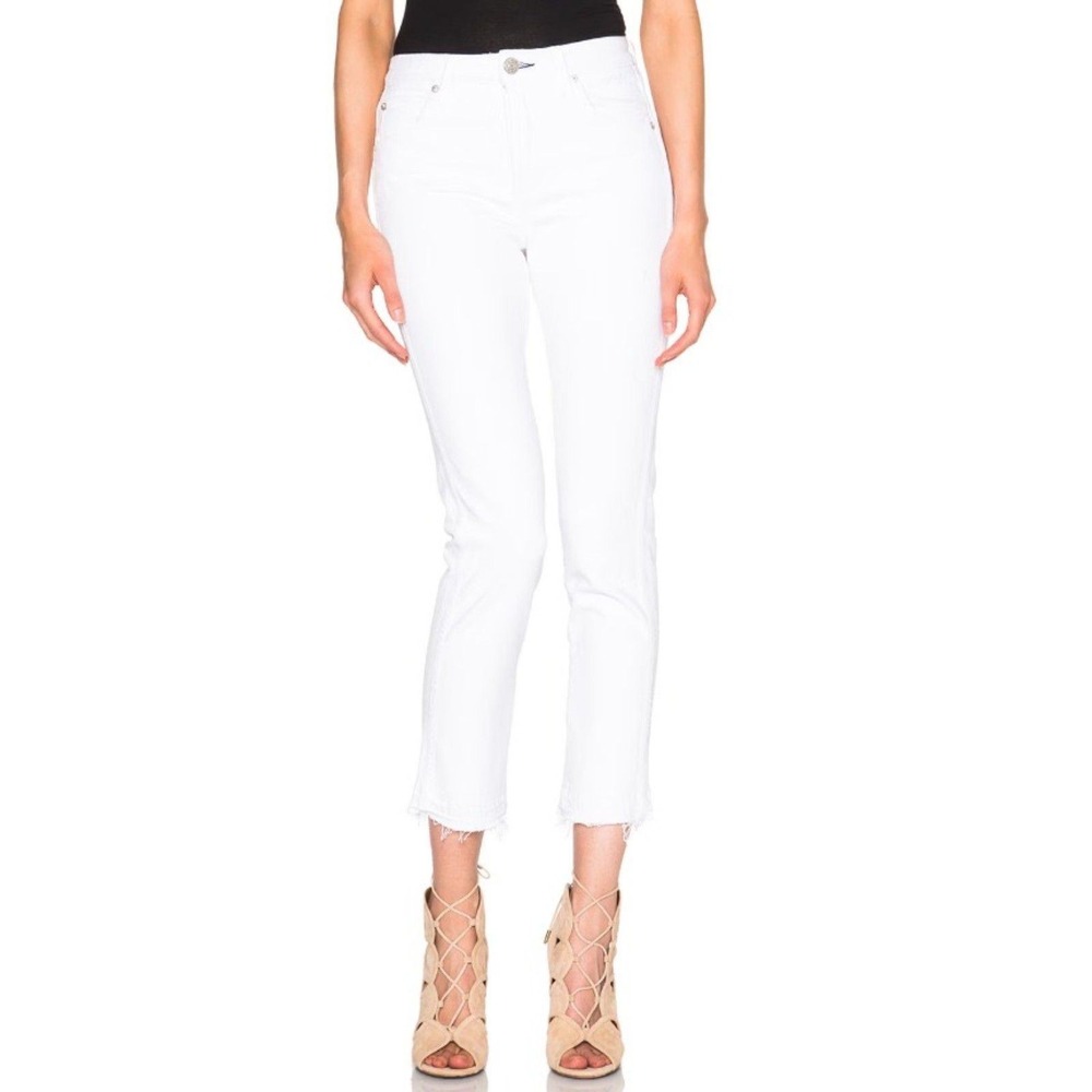 AMO Babe Jeans Women 26 Sea Salt White High Rise Raw Hem Straight Leg Denim